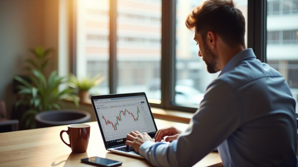 Person opening brokerage account on laptop