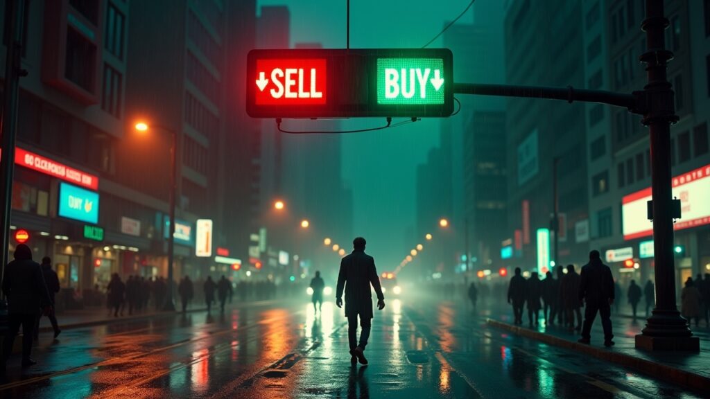 Traffic light showing buy when others sell