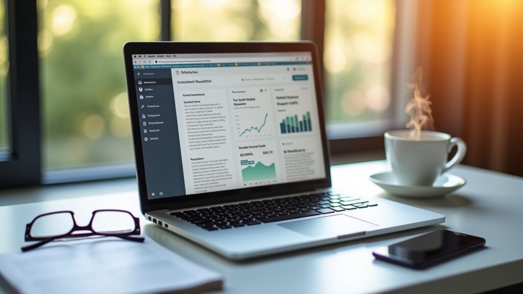 Email inbox with investment newsletter previews