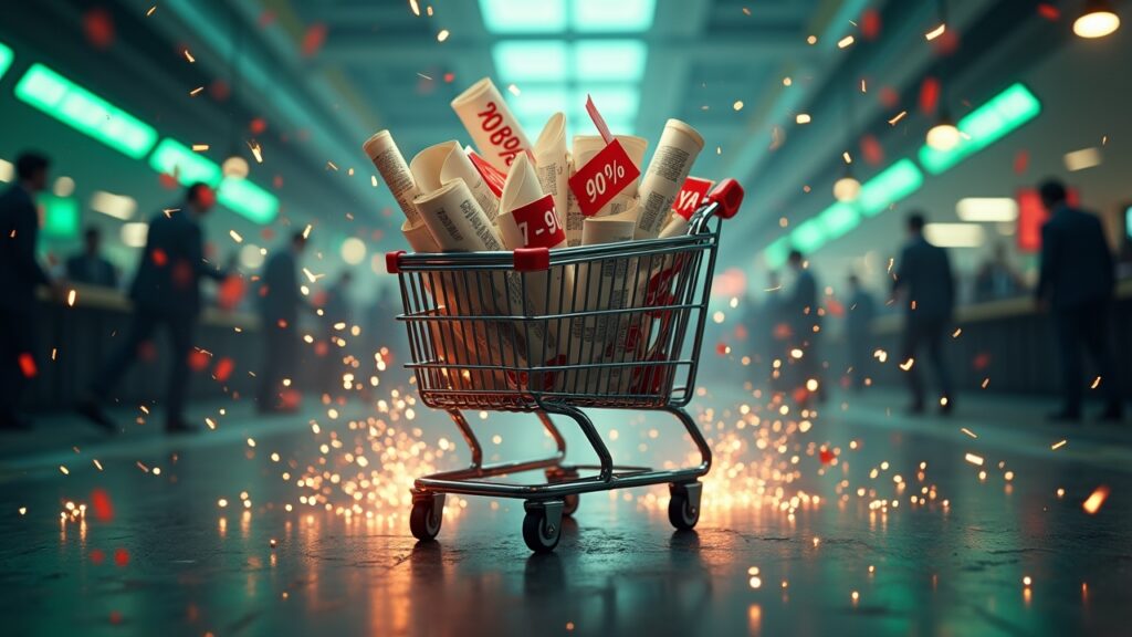 Shopping cart full of discounted stocks during panic