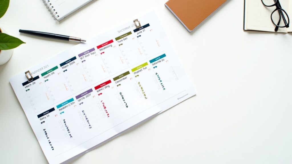 Calendar with quarterly rebalancing dates marked