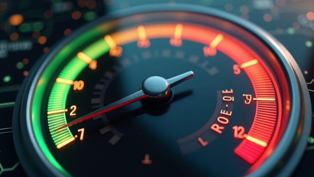 Speedometer showing different risk levels from low to high