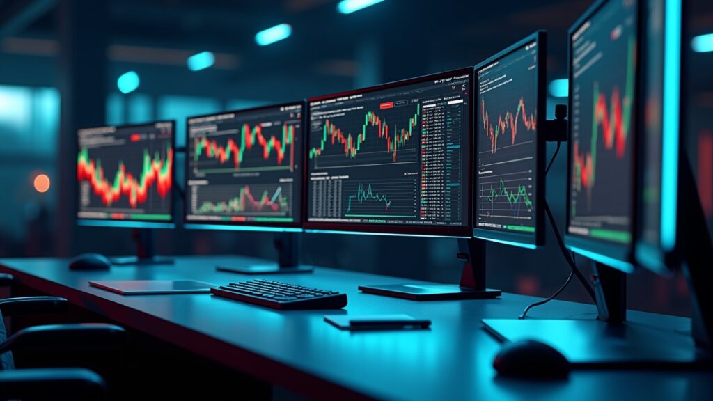 Multiple screens showing different stock criteria