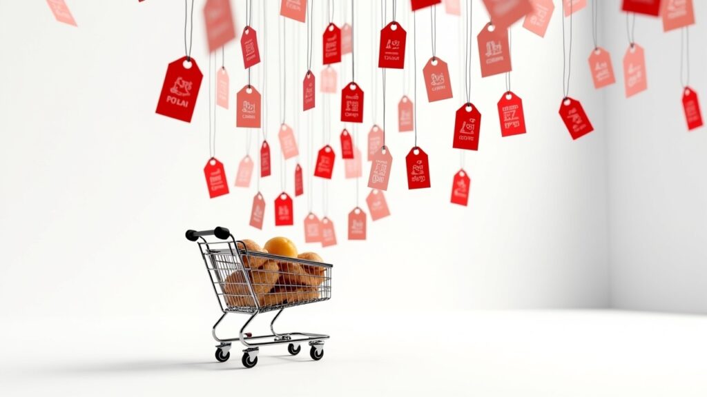 Shopping cart with rising price tags