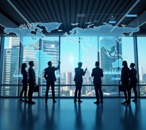 Multiple computer monitors showing financial data