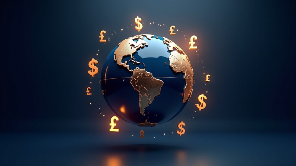 Globe with different currency symbols around it