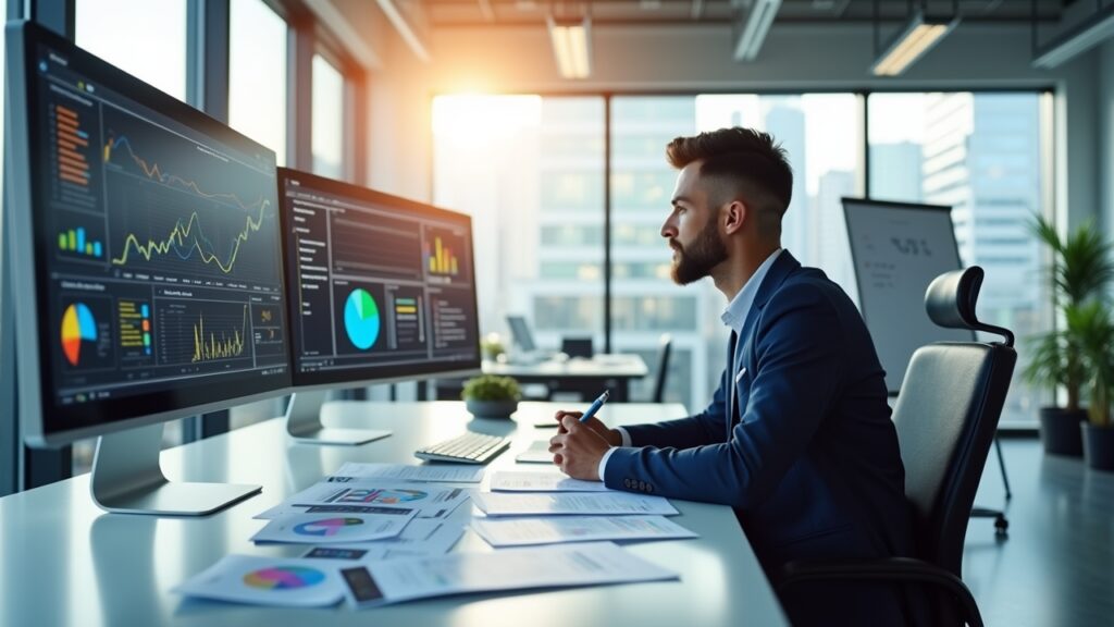 Person analyzing charts and reports