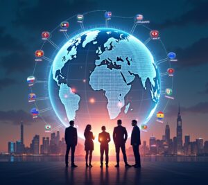 World map with investment pins in different countries